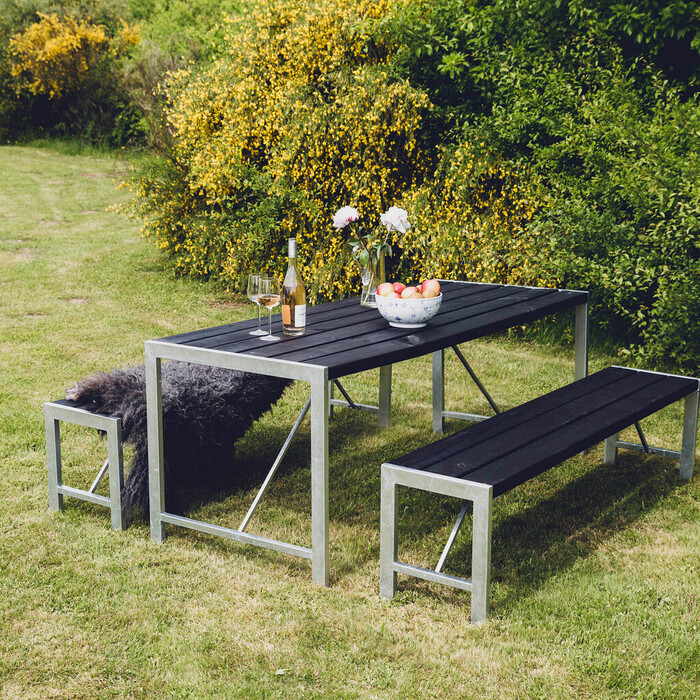 Bord-/bänkset H-modell Svart 3 delar Hortus